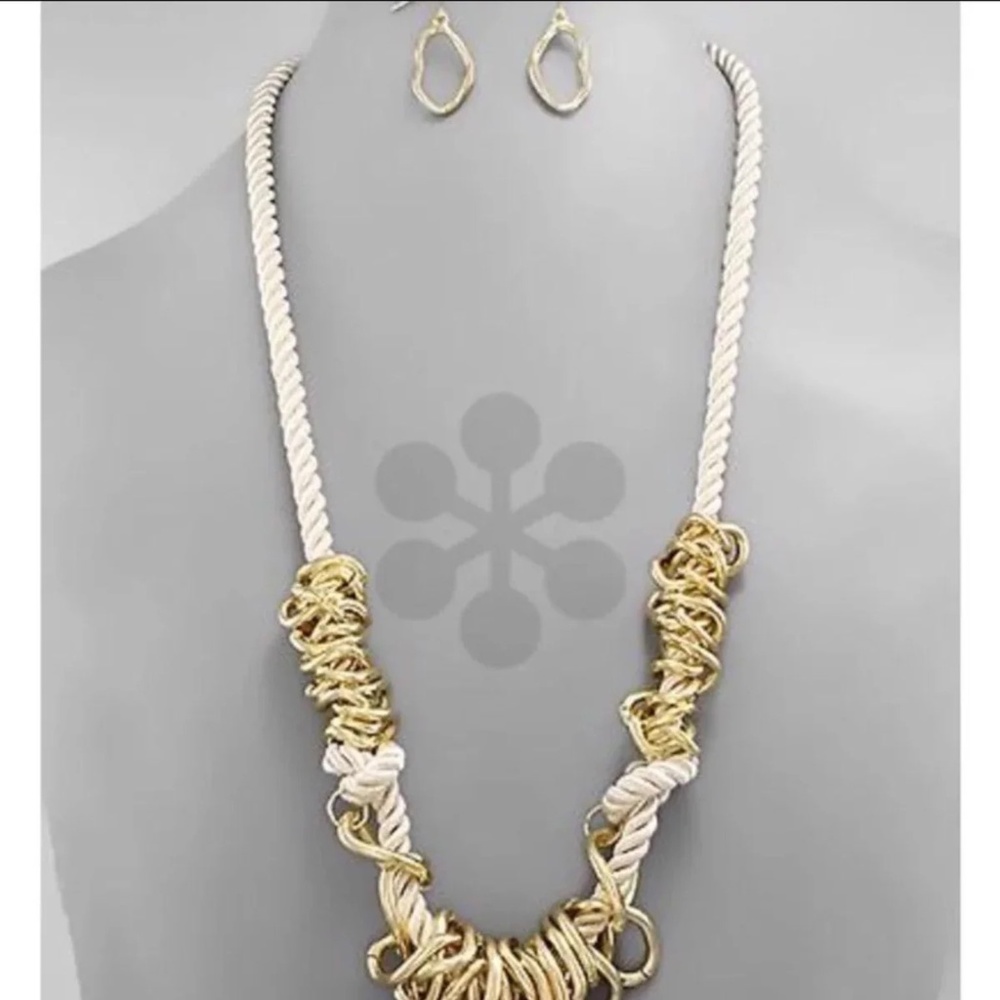 3/$15 ** Golden links long necklace w earrings